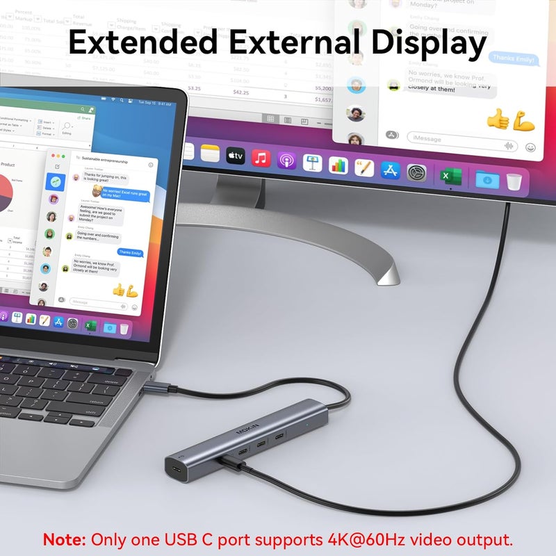 Mokin محور USB C بسرعة 10Gbps، موزع USB C مع مخرج فيديو 4K@60Hz، شحن PD بقوة 100W، نقل بيانات، دونجل متعدد المنافذ USB4 لجهاز MacBook Pro و iPad Pro وأجهزة Type-C - Image 3